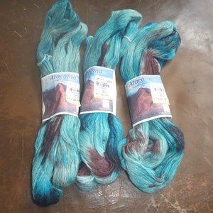 3 Hanks Atacama 100% Alpaca Hand Dyed Aracucania Yarn Color 514 (Teal Combo)